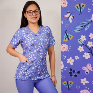 DELANTAL MUJER ELASTICADO CELESTE MARIPOSAS 2505