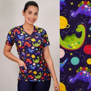 DELANTAL MUJER ELASTICADO AZUL MARINO DINOSAURIOS 2507