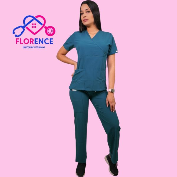 CONJUNTO ANTIFLUIDOS VERDE PETROLEO-PANTALON RECTO