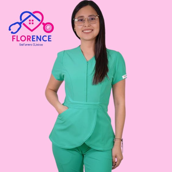 DELANTAL ANTIFLUIDO MODELO TULIPAN CON CIERRE VERDE PASTEL