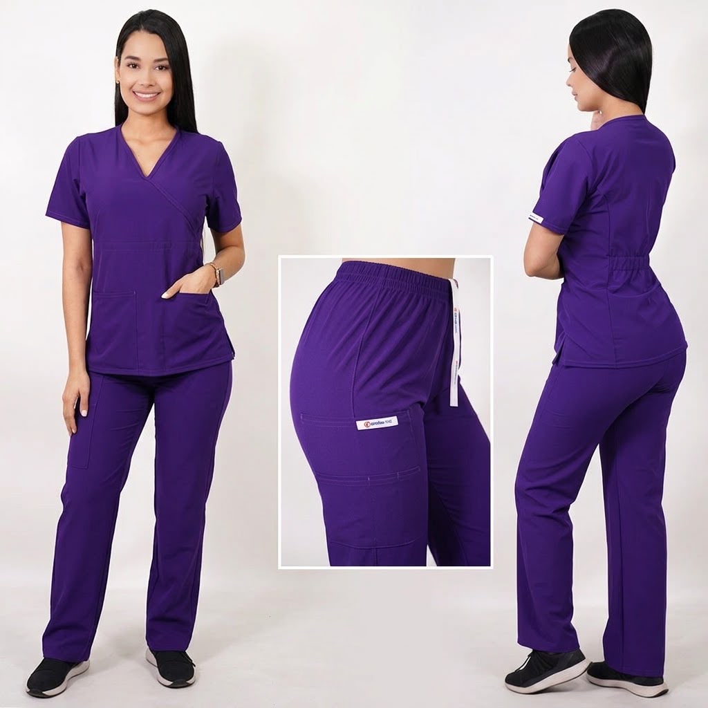Conjunto antifluidos morado-pantalon recto
