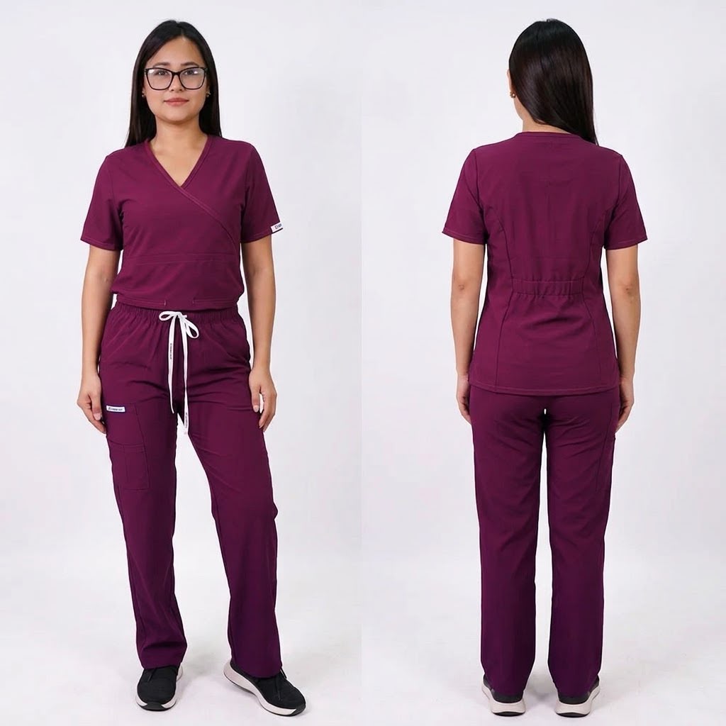 Conjunto antifluidos burdeo-pantalon recto