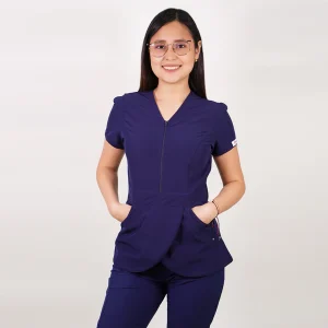 DELANTAL ANTIFLUIDO MODELO TULIPAN CON CIERRE AZUL MARINO-1