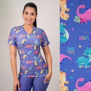 DELANTAL MUJER TELA ELASTICADO ESTAMPADO DINOSAURIO.2496
