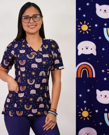 Delantal mujer tela elasticado estampado gaticos-fondo azul marino 2494