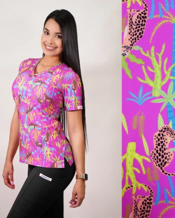 Delantal mujer tela elasticado diseño leopardo.fuscia 2503