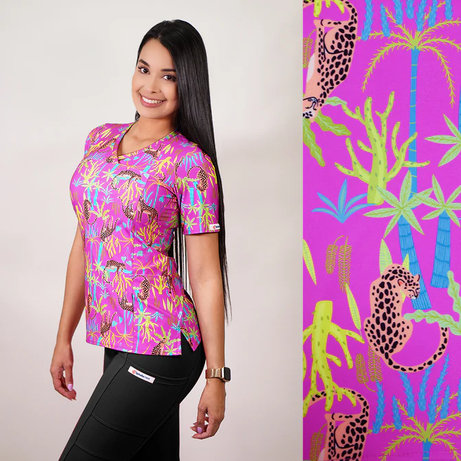 Delantal mujer tela elasticado diseño leopardo.fuscia 2503