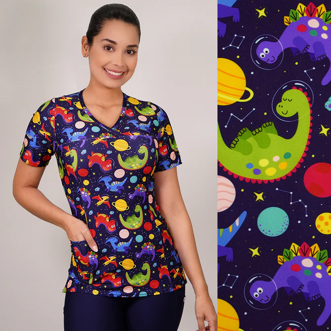 Delantal mujer elasticado azul marino dinosaurios 2507