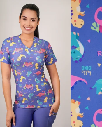 Delantal mujer tela elasticado estampado dinosaurio.2496