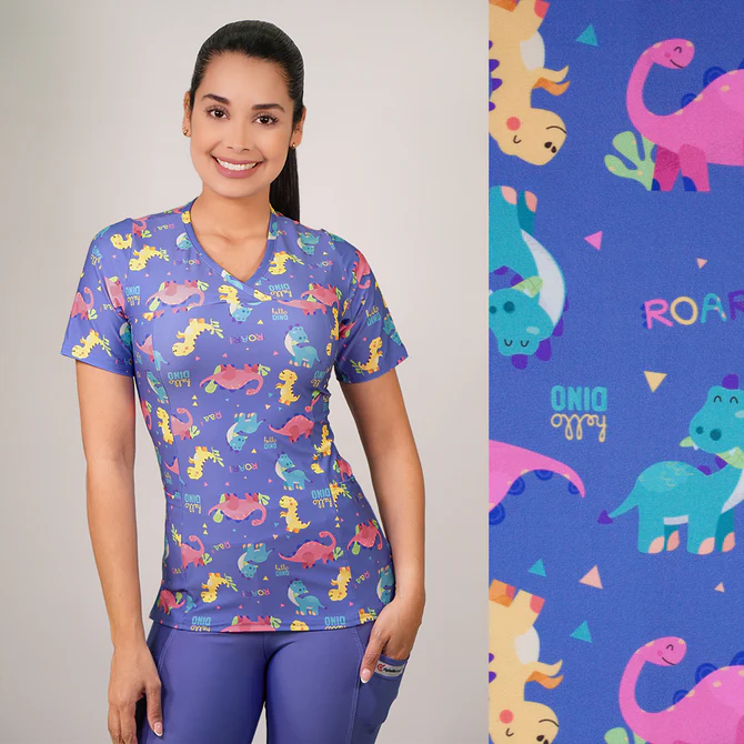 Delantal mujer tela elasticado estampado dinosaurio.2496
