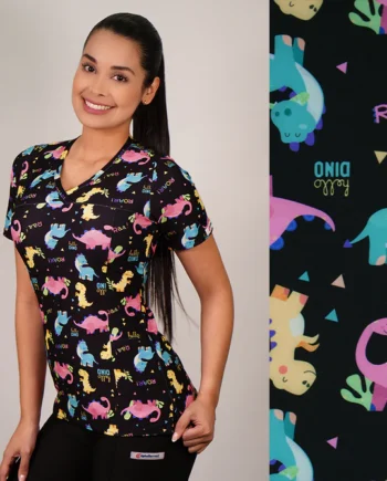 Delantal mujer tela elasticado negro diseños dinosaurios
