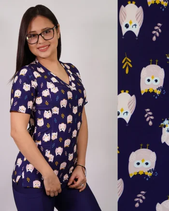 Delantal mujer tela elasticado estampado de buho. 2519