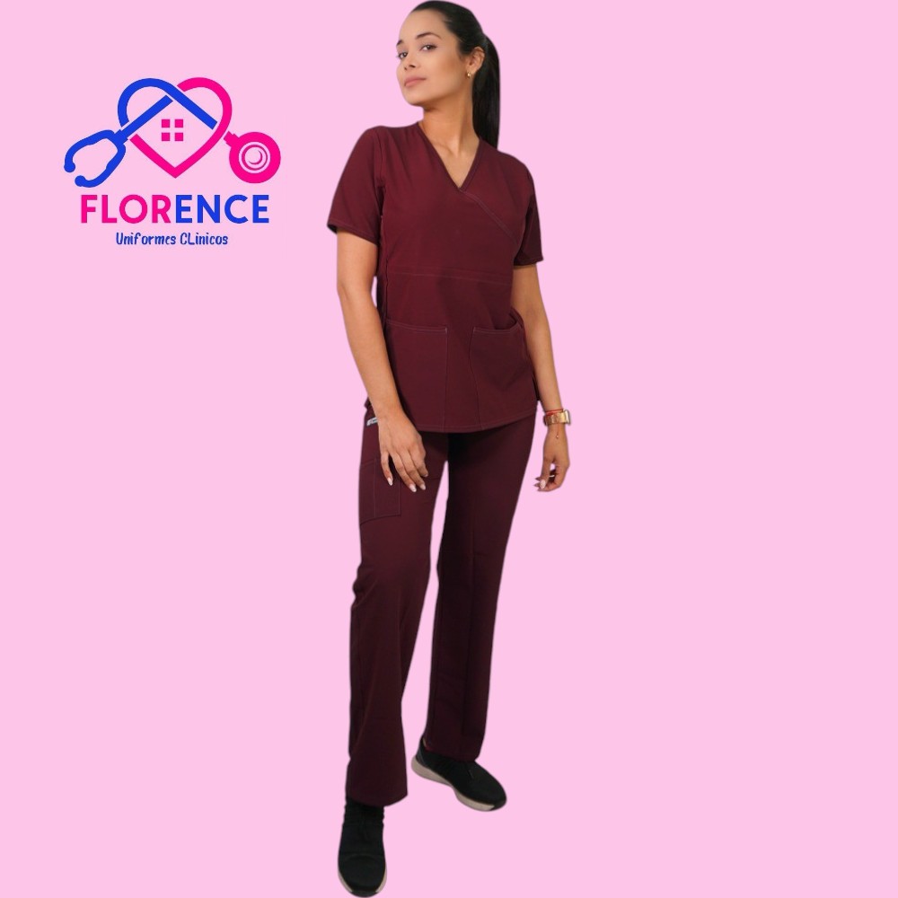 Conjunto antifluidos burdeo-pantalon recto