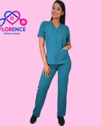 Conjunto antifluidos turquesa-pantalon recto