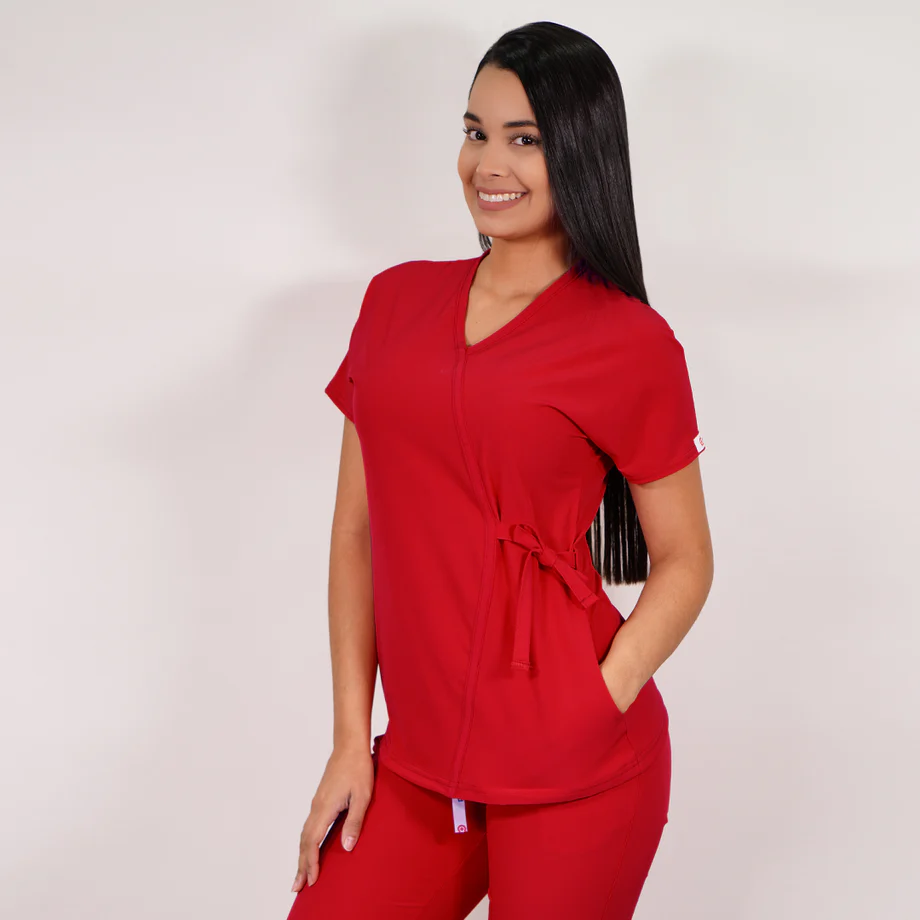 Delantal antifluido modelo azucena rojo-5
