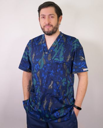 Delantal Clínico Elasticado Hombre Tela Estampada. Combina con Azul Marino - Art