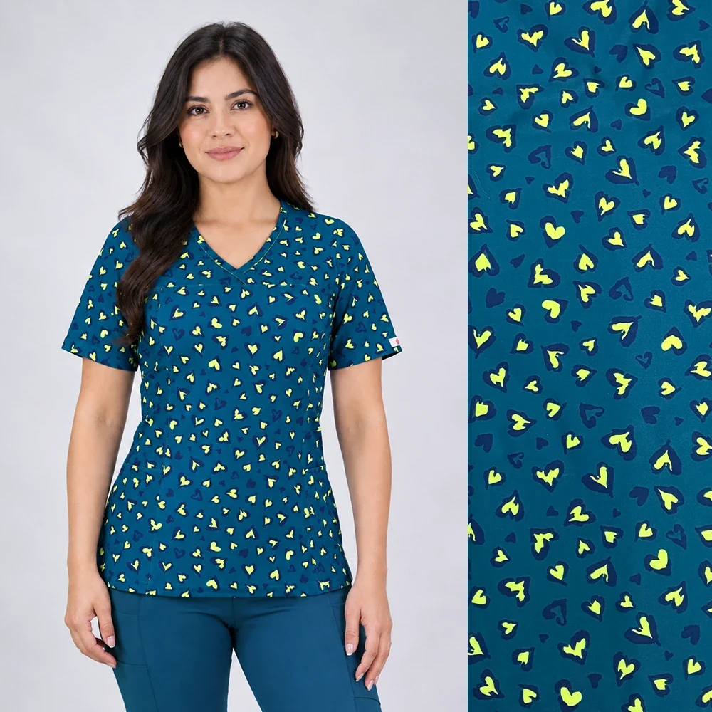Delantal mujer elasticado estampado Verde Petróleo- 2557